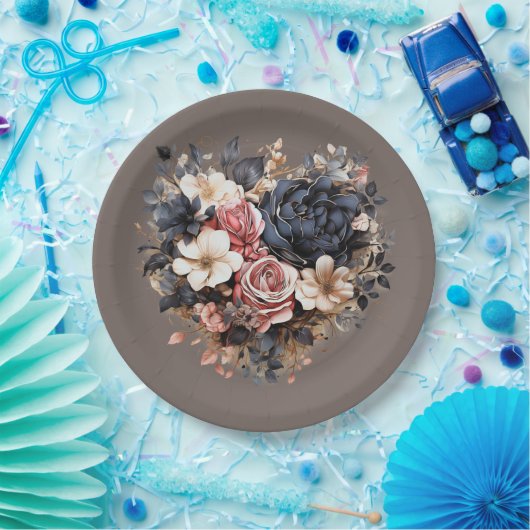 Nutshell Brown Navy Pink White Dusche Pappteller (Party)