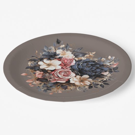 Nutshell Brown Navy Pink White Dusche Pappteller (Schrägansicht)