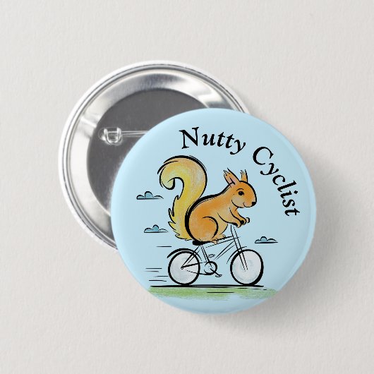 Nutty Cyclist, Eichhörnchen auf einem Fahrrad, Fah Button (Vorne & Hinten)