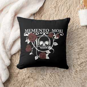 Nutze den Tag - Rote Rosen - Memento Mori Schädel Kissen