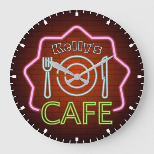 NUTZEN SIE IHREN NAMEN 50's Retro Neon Style Diner Große Wanduhr (Vorderseite)