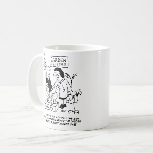 Nützliches Gnome im Garten. Funny Kaffeetasse (Vorderseite Links)