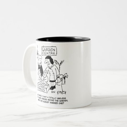 Nützliches Gnome im Garten. Gardener Zweifarbige Tasse (Vorderseite Links)