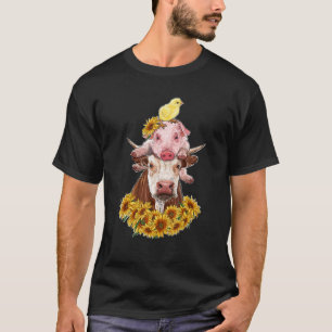 Nutztier Kuh Schwein Huhn mit Sonnenblumen Bauernh T-Shirt