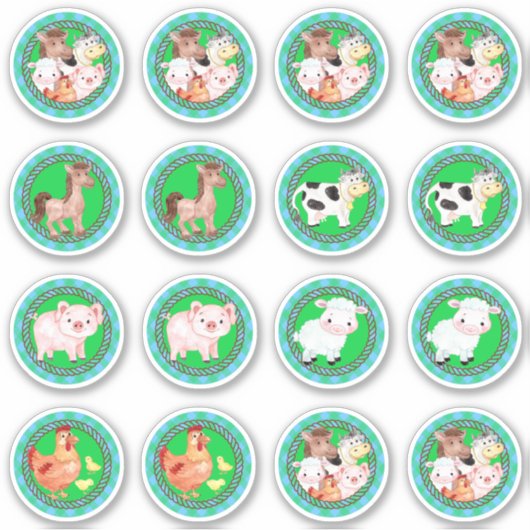 Nutztiere Set Barnyard Gingham Blau Aufkleber (Vorderseite)