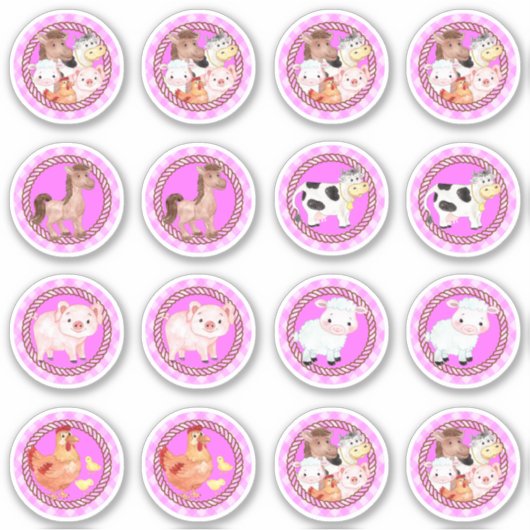 Nutztiere Set barnyard Gingham hellrosa Aufkleber (Vorderseite)