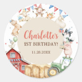Nutztierhof 1. Geburtstag Runder Aufkleber (Vorderseite)