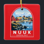 Nuuk Grönland Reisen Vintag Keramikornament<br><div class="desc">Nuuk Retrovektor Vektor Travel Design. Nuuk,  die grönländische Hauptstadt,  ist eine kleine Stadt an der Südwestküste des Landes. Sein großes Fjordsystem ist für Wasserfälle,  Buckelwale und Eisberge bekannt.</div>