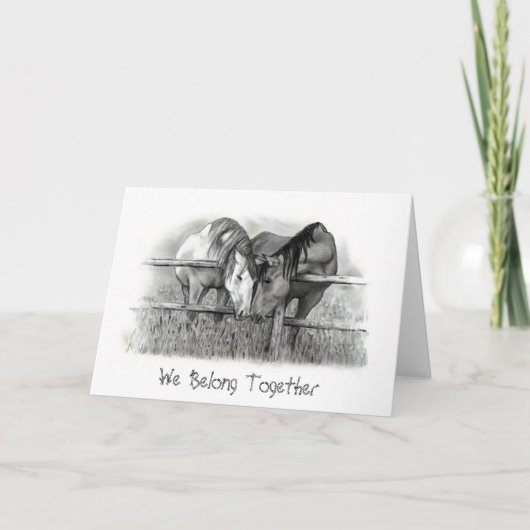 NUZZLING PFERDE: BLEISTIFT-KUNST: VALENTINSGRUSS FEIERTAGSKARTE (Vorderseite)