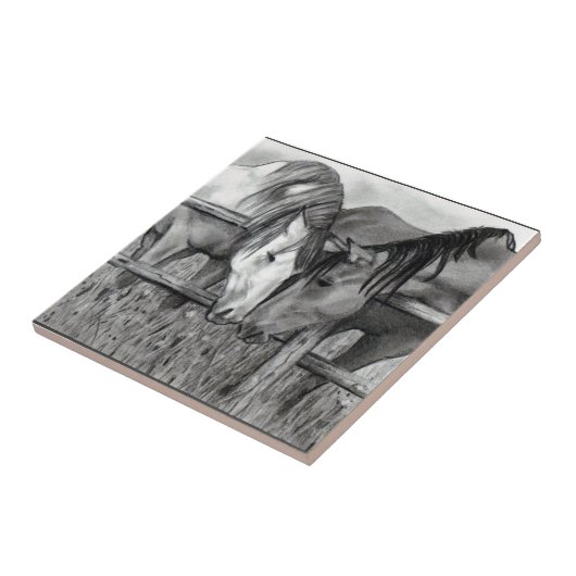 Nuzzling Pferde: Zeichnender Bleistift, Realismus Fliese (Seite)