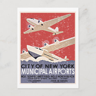 NY Airports Vintage Poster - c 1930 - abgenutzt Postkarte