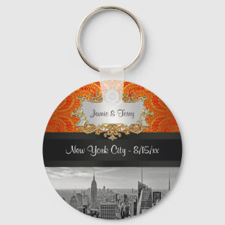 NY City Skyline BW 111 Red Gold Paisley Key Chain Schlüsselanhänger