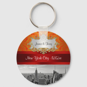 NY City Skyline BW 112 Red Gold Paisley Key Chain Schlüsselanhänger
