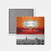 NY City Skyline BW 112 Red Gold Paisley Rett Date Magnet (Vorderseite/Rückseite)