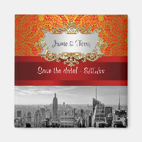 NY City Skyline BW 112 Red Gold Paisley Rett Date