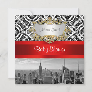 NY City Skyline BW 432 Damast Baby Shower Einladun Einladung