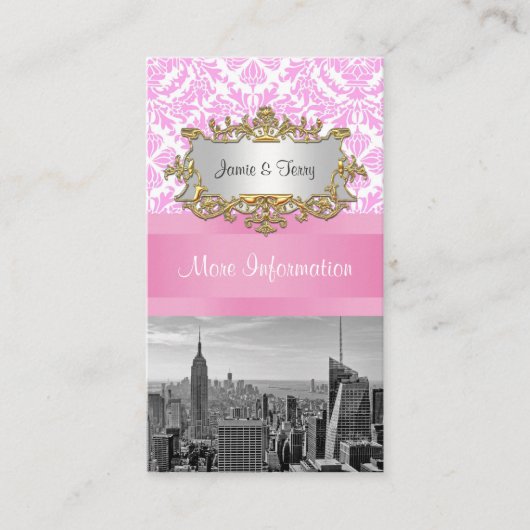 NY City Skyline BW D4P Pink Damask Umschließung Begleitkarte (Vorderseite)