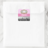 NY City Skyline BW D4P Pink White Damask Vielen Da Quadratischer Aufkleber (Tasche)