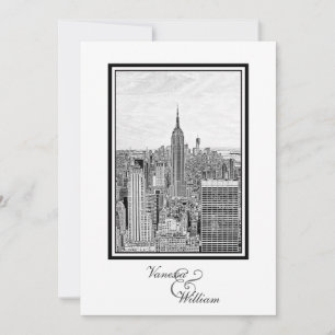 NY City Skyline ESB BW Etched Wedding Einladung