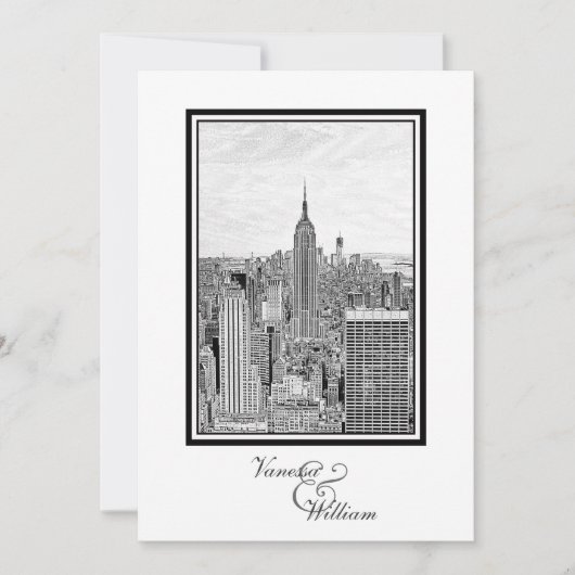 NY City Skyline ESB BW Etched Wedding Einladung (Vorderseite)