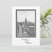 NY City Skyline ESB BW Etched Wedding Einladung (Stehend Vorderseite)