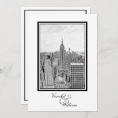 NY City Skyline ESB BW Etched Wedding Einladung (Vorne/Hinten)