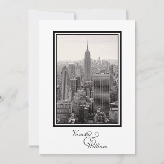 NY City Skyline ESB BW Wedding Invite Einladung (Vorderseite)