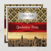 NY City Skyline Sepia B4 Damask Abschluss einladen Einladung (Vorne/Hinten)