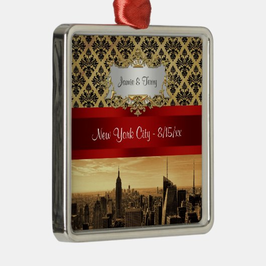 NY City Skyline Sepia B4 Damask Ornament (Rechts)