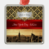 NY City Skyline Sepia B4 Damask Ornament (Vorne)