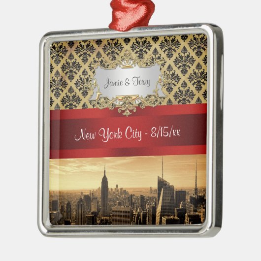 NY City Skyline Sepia B4 Damask Ornament (Links)