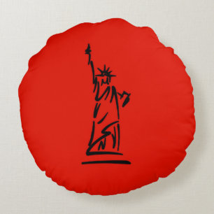 NY Lady Liberty Red Rundes Kissen