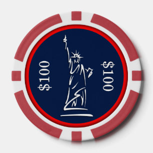 NY Lady Liberty Rot Weiß Blau Pokerchips