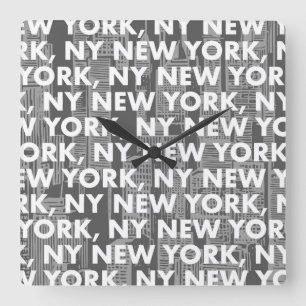 NY NEW YORK Grafikmuster Quadratische Wanduhr