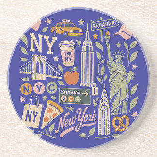 NY Retro-Collage-Design Getränkeuntersetzer