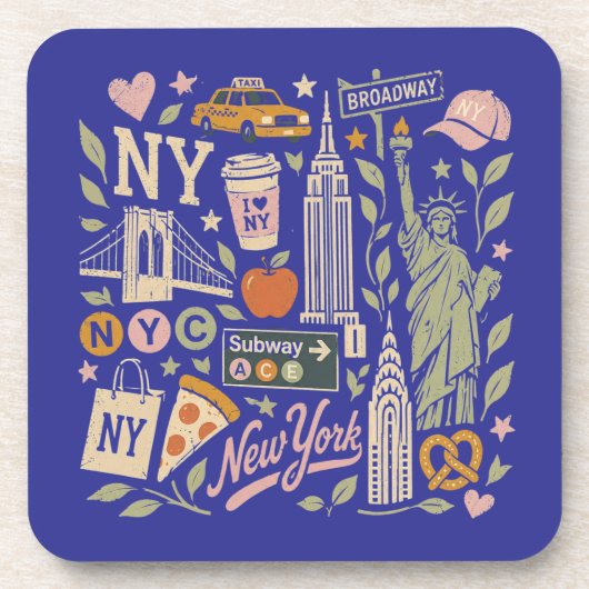 NY Retro-Collage-Design Getränkeuntersetzer (Vorderseite)