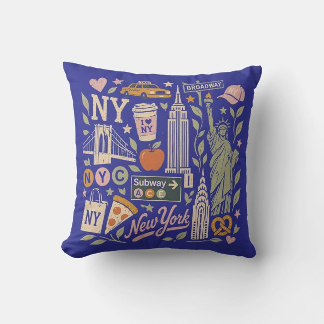 NY Retro-Collage-Design Kissen (Vorderseite)