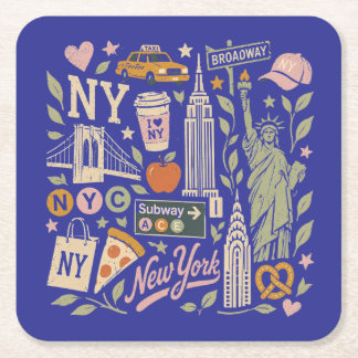 NY Retro-Collage-Design Rechteckiger Pappuntersetzer