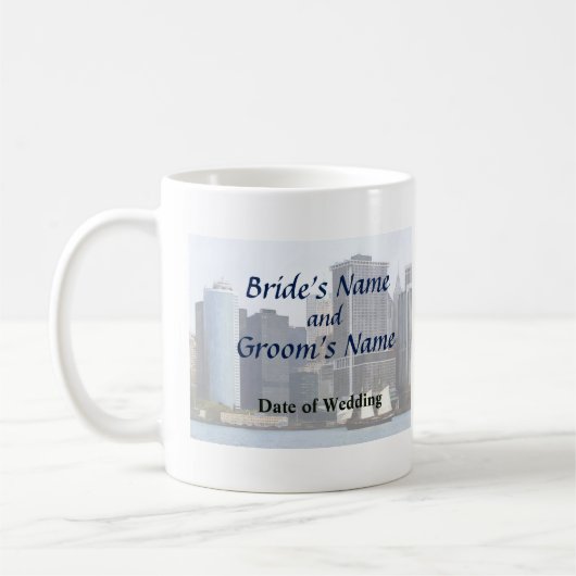 NY - Schooner gegen Manhattan Skyline Kaffeetasse (Links)