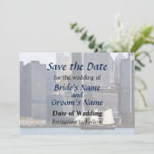 NY - Schooner gegen Manhattan Skyline Save The Date (Stehend Vorderseite)