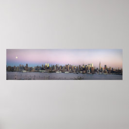 NY Skyline Vollmond bei Sonnenuntergang Poster