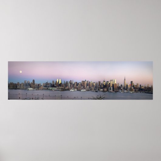 NY Skyline Vollmond bei Sonnenuntergang Poster (Vorne)