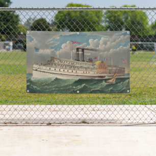 NY Voyage Grand Paddlewheel Dampfboot Pilgrim Banner