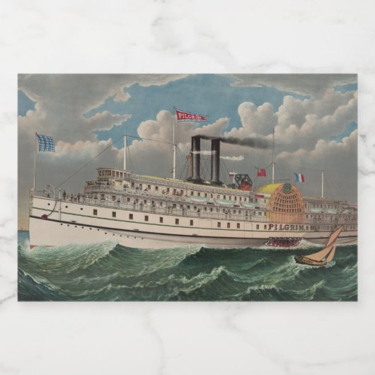 NY Voyage Grand Paddlewheel Dampfboot Pilgrim Lebensmitteletikett (Einzelnes Label)