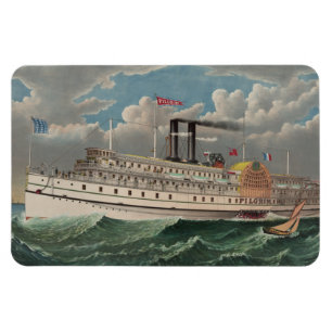 NY Voyage Grand Paddlewheel Dampfboot Pilgrim Magnet