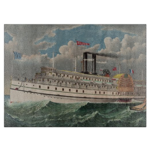 NY Voyage Grand Paddlewheel Dampfboot Pilgrim Schneidebrett (Vorderseite)