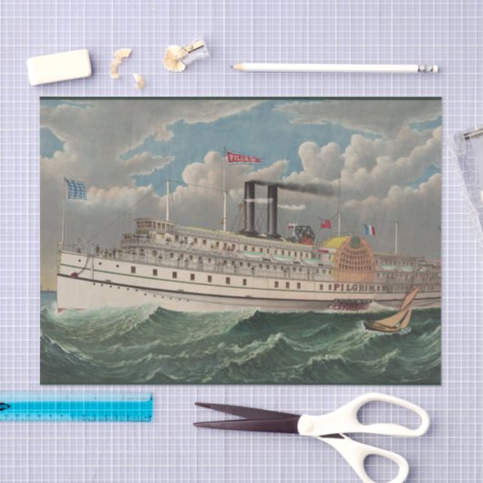 NY Voyage Grand Paddlewheel Dampfboot Pilgrim Seidenpapier (Handwerk)