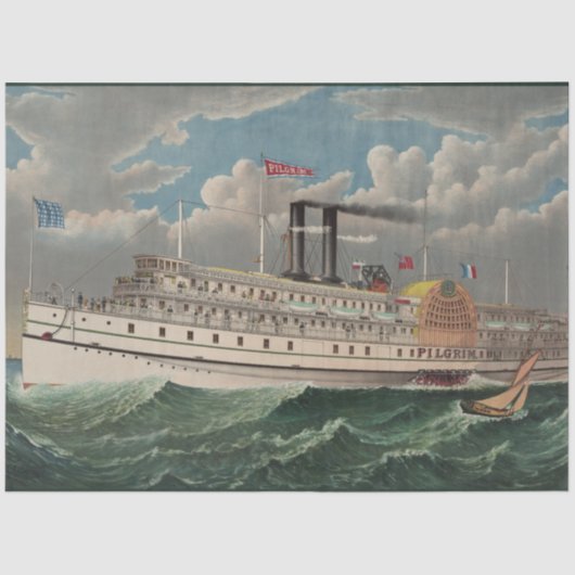 NY Voyage Grand Paddlewheel Dampfboot Pilgrim Seidenpapier (Vorderseite)