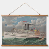 NY Voyage Grand Paddlewheel Dampfboot Pilgrim Wandteppich Mit Holzrahmen (Vorne)