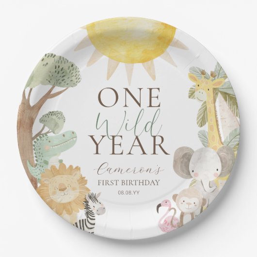 Nyala Safari Tiere Ein wildes Jahr erster Geburtst Pappteller (Vorderseite)